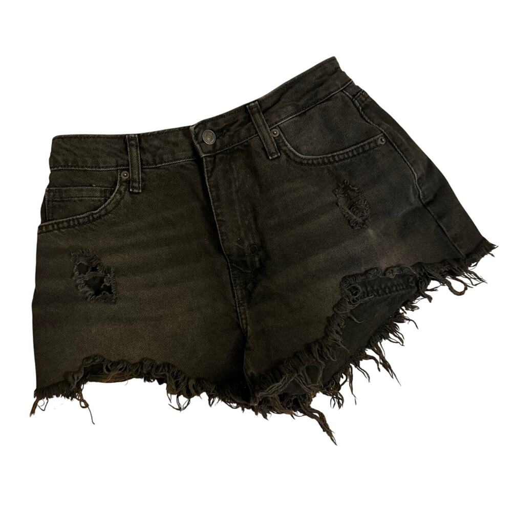 Y2K Forever 21 Black Denim Micro Shorts Size 26 Frayed Hem Streetwear Grunge Emo